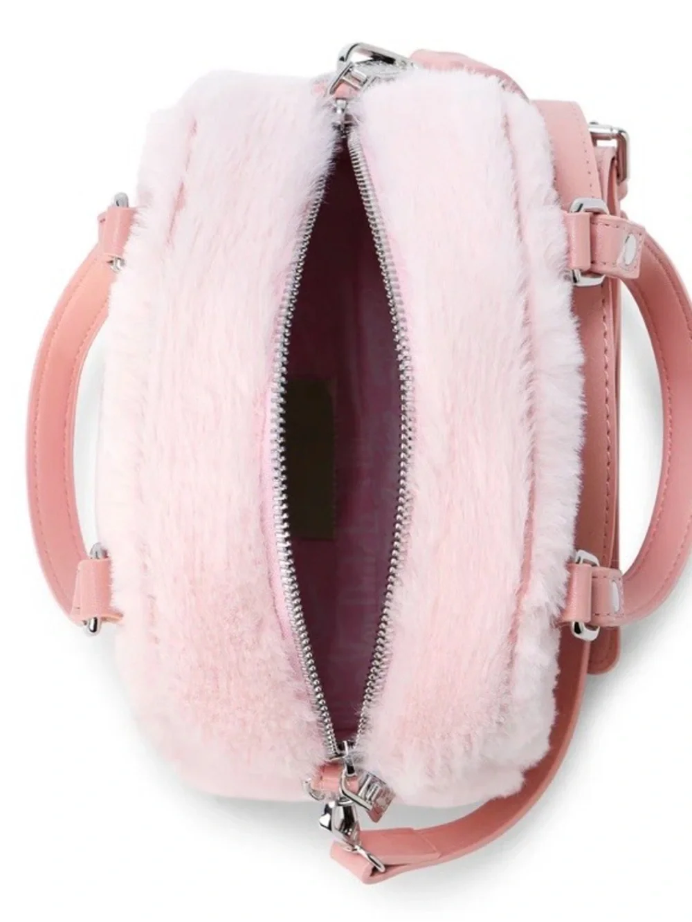 Von Dutch Furry Light Pink with Hot Pink Lettering Bowling Bag Purse - Picture 10 of 12